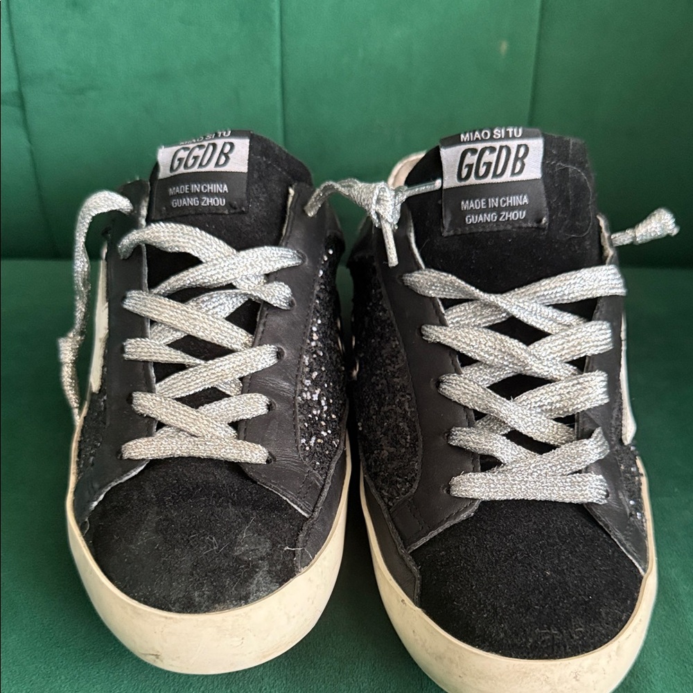 Golden Goose Black Sneakers with Silver Glitter